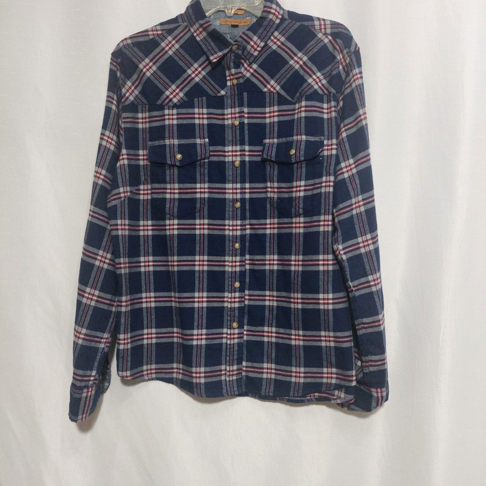 JACHS Womens L Girlfriend Western Flannel Shirt Cotton Snap Button Front Collar
